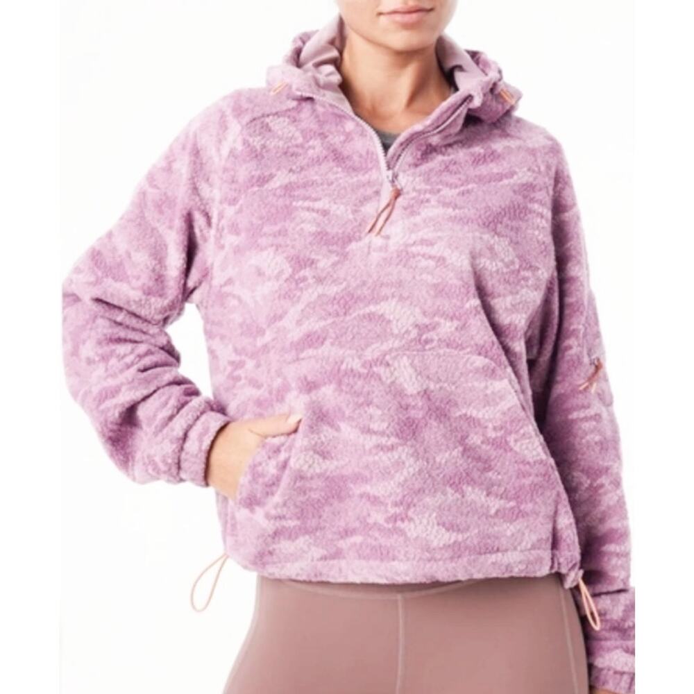Outdoor Voices Womens Primo Fleece Purple Cozy Camo Hooded Pullover Size S